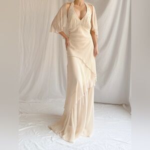 1980s Vintage Almond Silk Gown